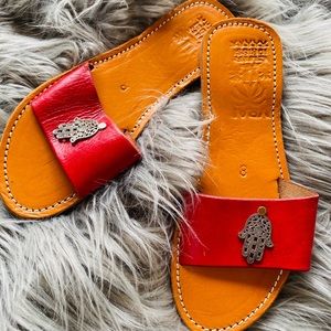 Red Leather Sandal with hand design of Fatima